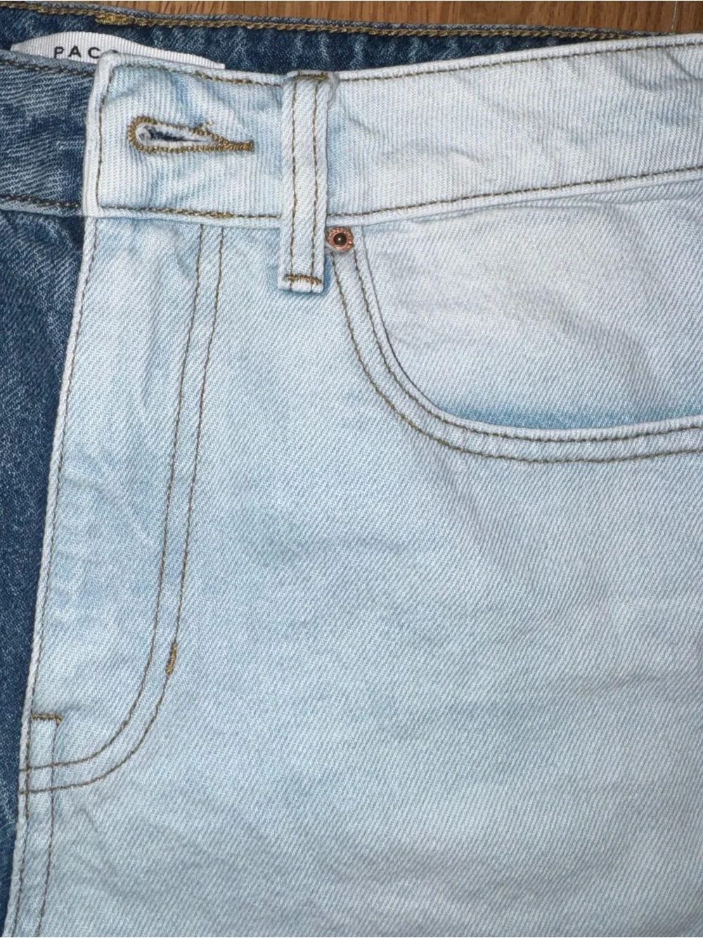 High waisted two tone mom denim shorts
